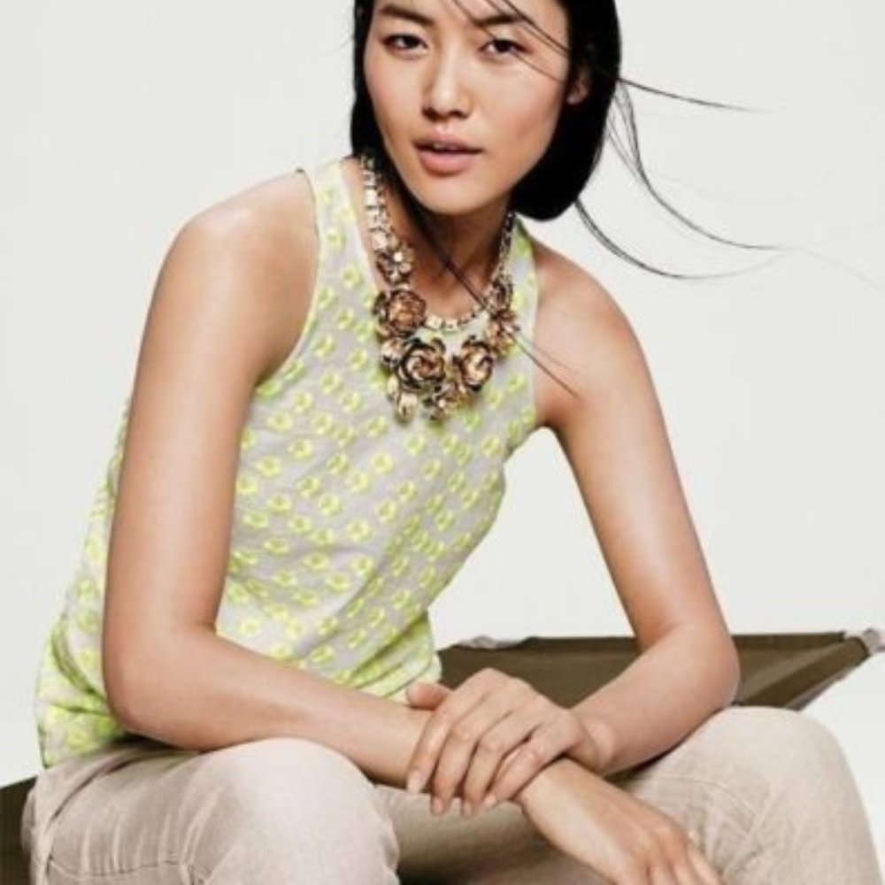 J. Crew Neon Yellow  flower petal Embroidered Cami Tank Size 2